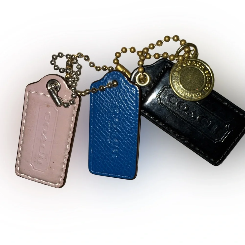 Coach Pink, Blue, and Black w/gold/silver bead chains -all Leather Keychains - Picture 2 of 10